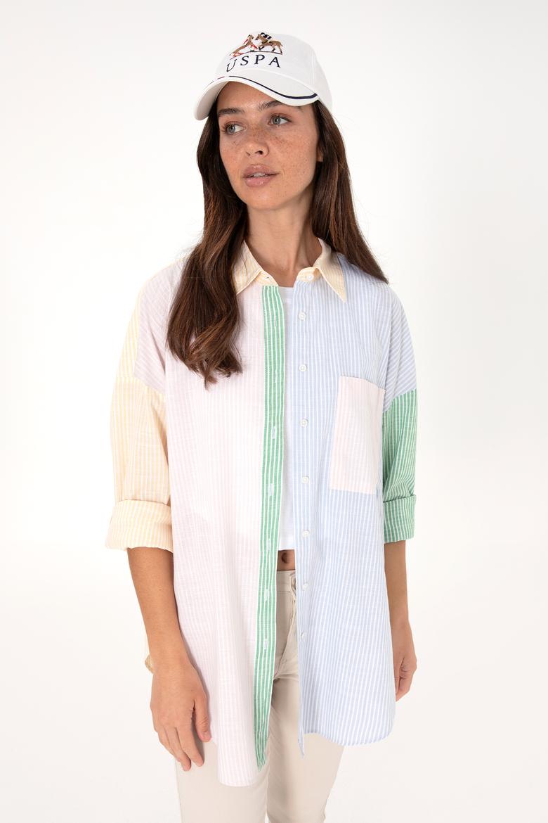 Kadın Açık Pembe Çizgili Uzun Kollu Tunik Gömlek - 50305371006