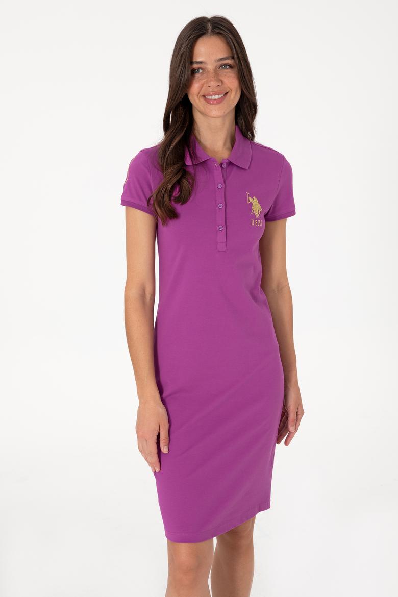 Kadın Menekşe Polo Yaka Mini Boy Örme Elbise - 50297457076