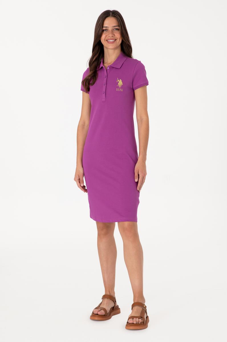 Kadın Menekşe Polo Yaka Mini Boy Örme Elbise