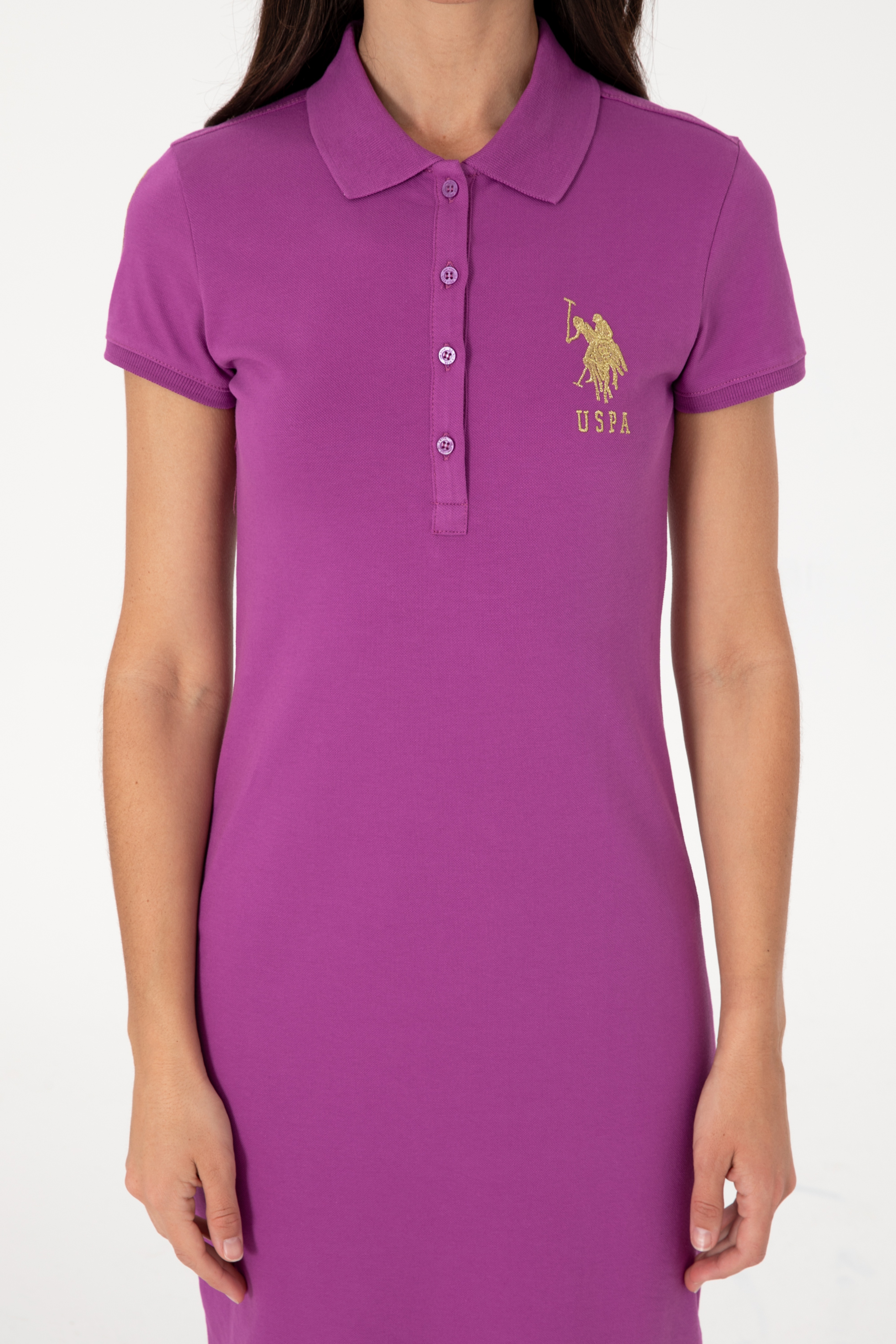 Kadın Menekşe Polo Yaka Mini Boy Örme Elbise - Image 5