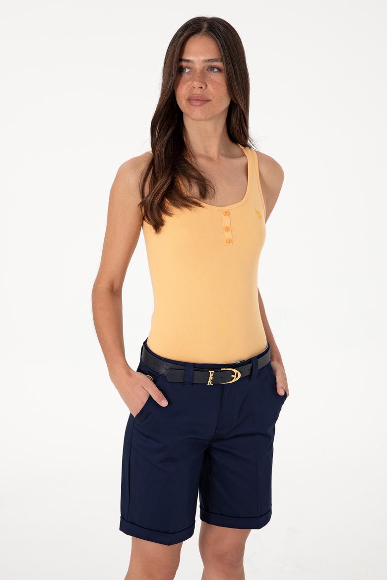 Kadın Turuncu Kolsuz Bisiklet Yaka Basic Tişört - 50300895059