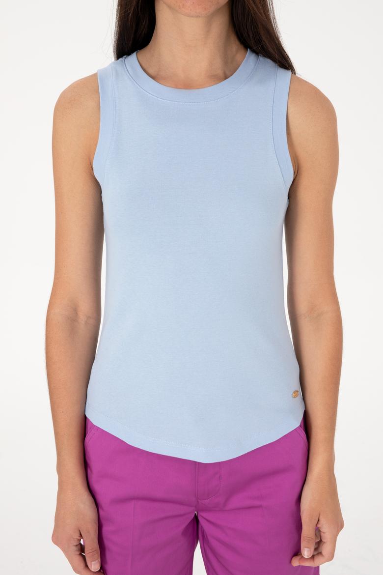 Kadın Açık Mavi Kolsuz Bisiklet Yaka Basic Tişört - 50300904004