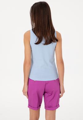 Kadın Açık Mavi Kolsuz Bisiklet Yaka Basic Tişört - 50300904004