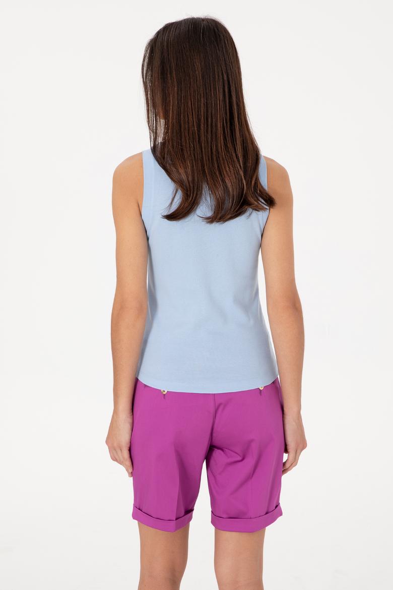 Kadın Açık Mavi Kolsuz Bisiklet Yaka Basic Tişört - 50300904004