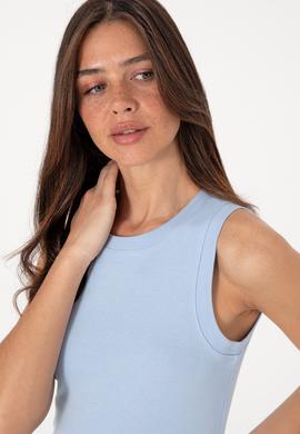 Kadın Açık Mavi Kolsuz Bisiklet Yaka Basic Tişört - 50300904004