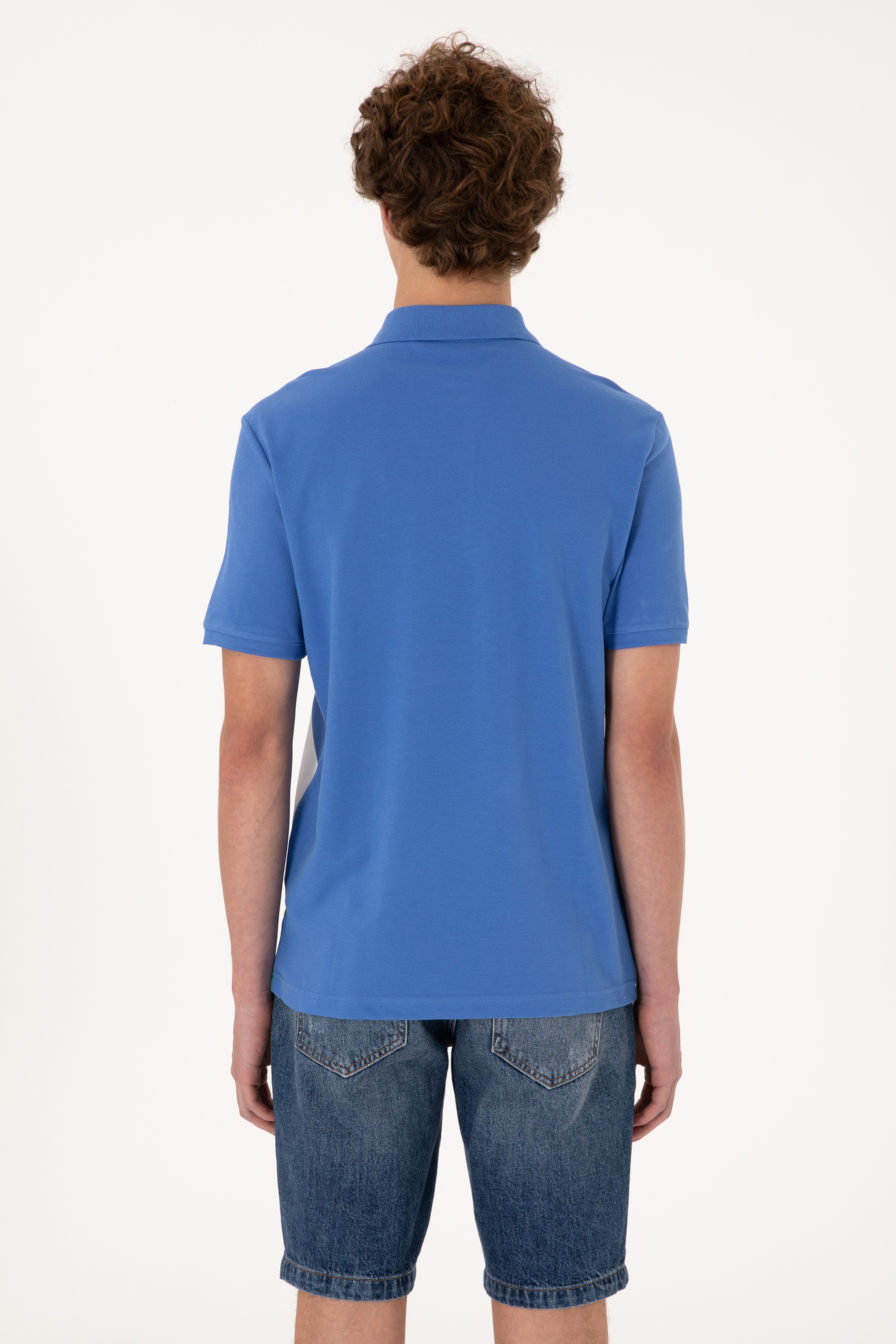 Erkek Regular Fit Polo Yaka İndigo Tişört - Image 5