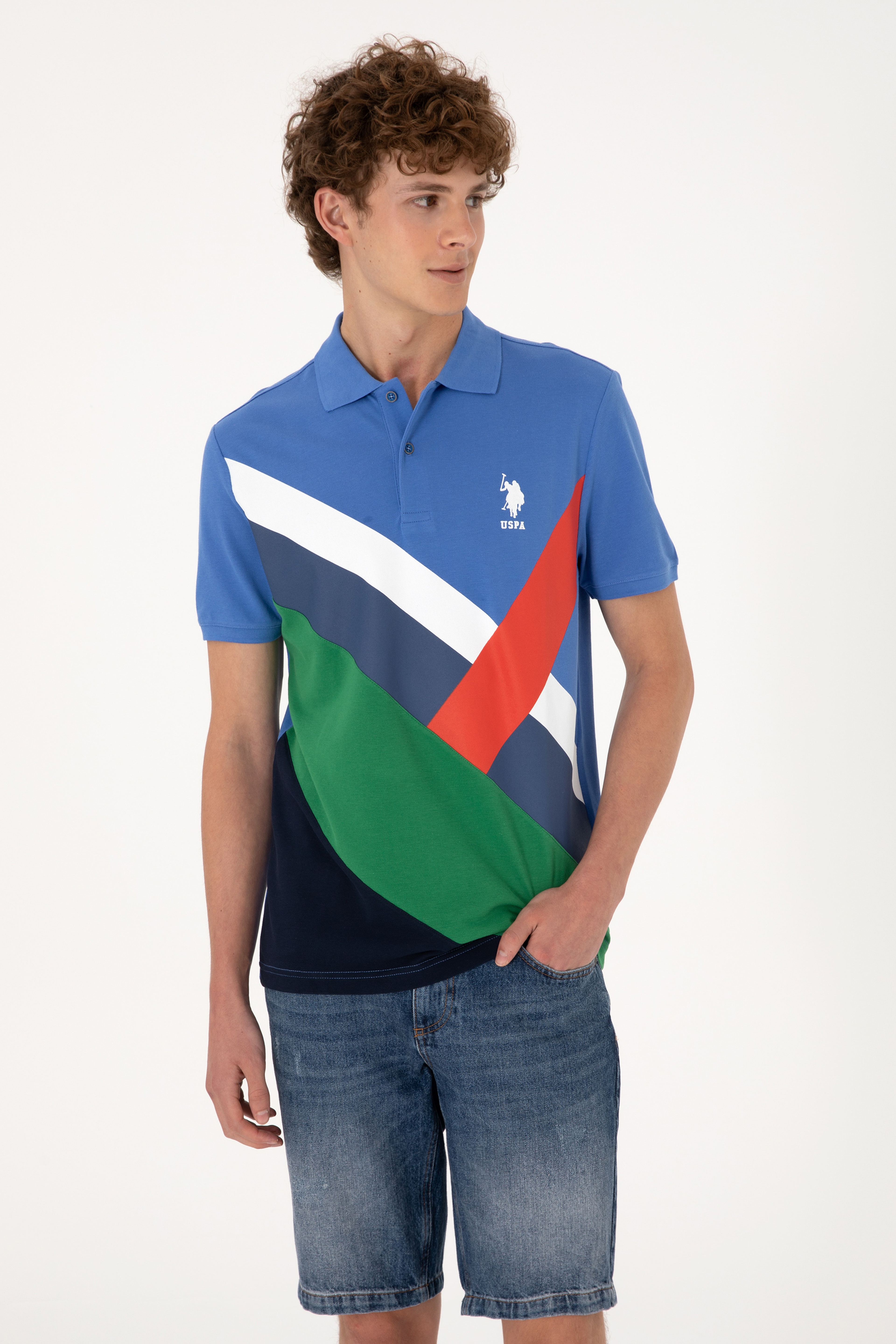 Erkek Regular Fit Polo Yaka İndigo Tişört - Image 1