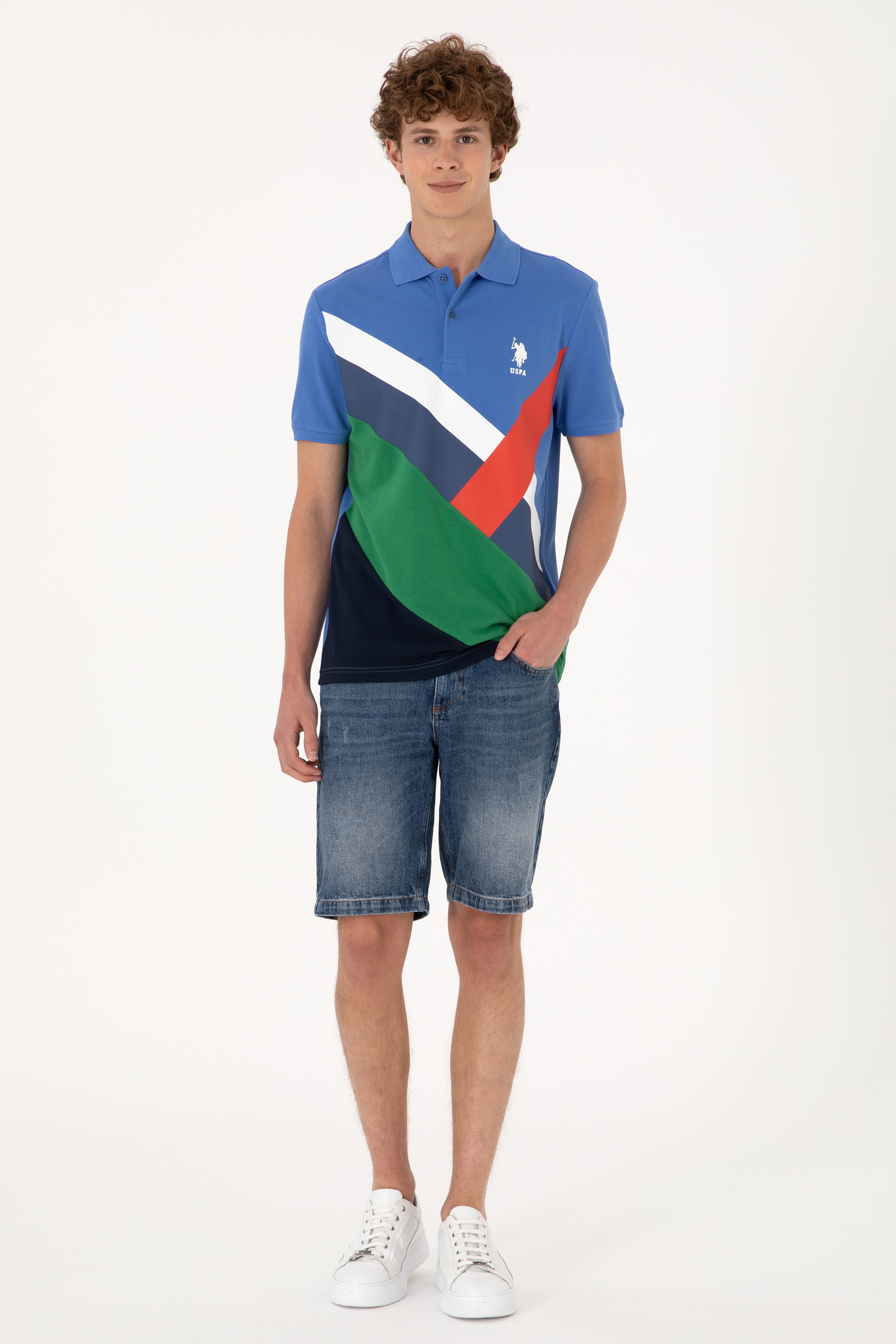 Erkek Regular Fit Polo Yaka İndigo Tişört - Image 4