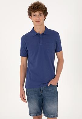 Erkek Slim Fit Dökümlü Polo Yaka Açık Lacivert Tişört - 50299538047