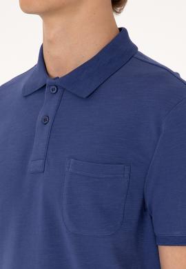 Erkek Slim Fit Dökümlü Polo Yaka Açık Lacivert Tişört - 50299538047