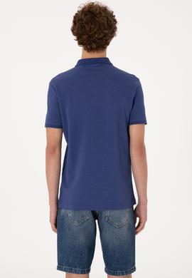 Erkek Slim Fit Dökümlü Polo Yaka Açık Lacivert Tişört - 50299538047