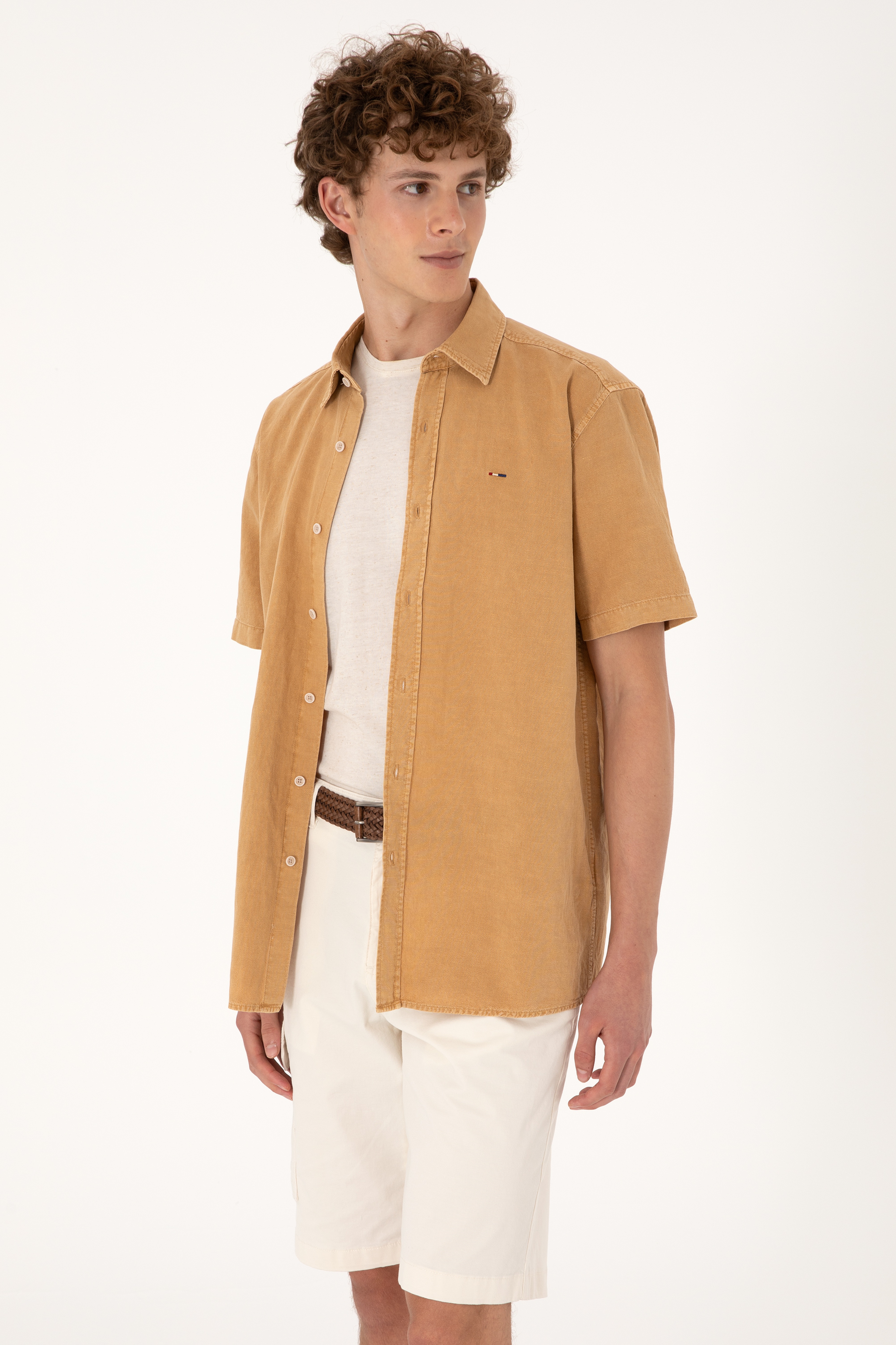 Erkek Camel Kısa Kollu Gömlek - Image 3