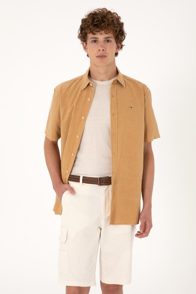 Erkek Camel Kısa Kollu Gömlek