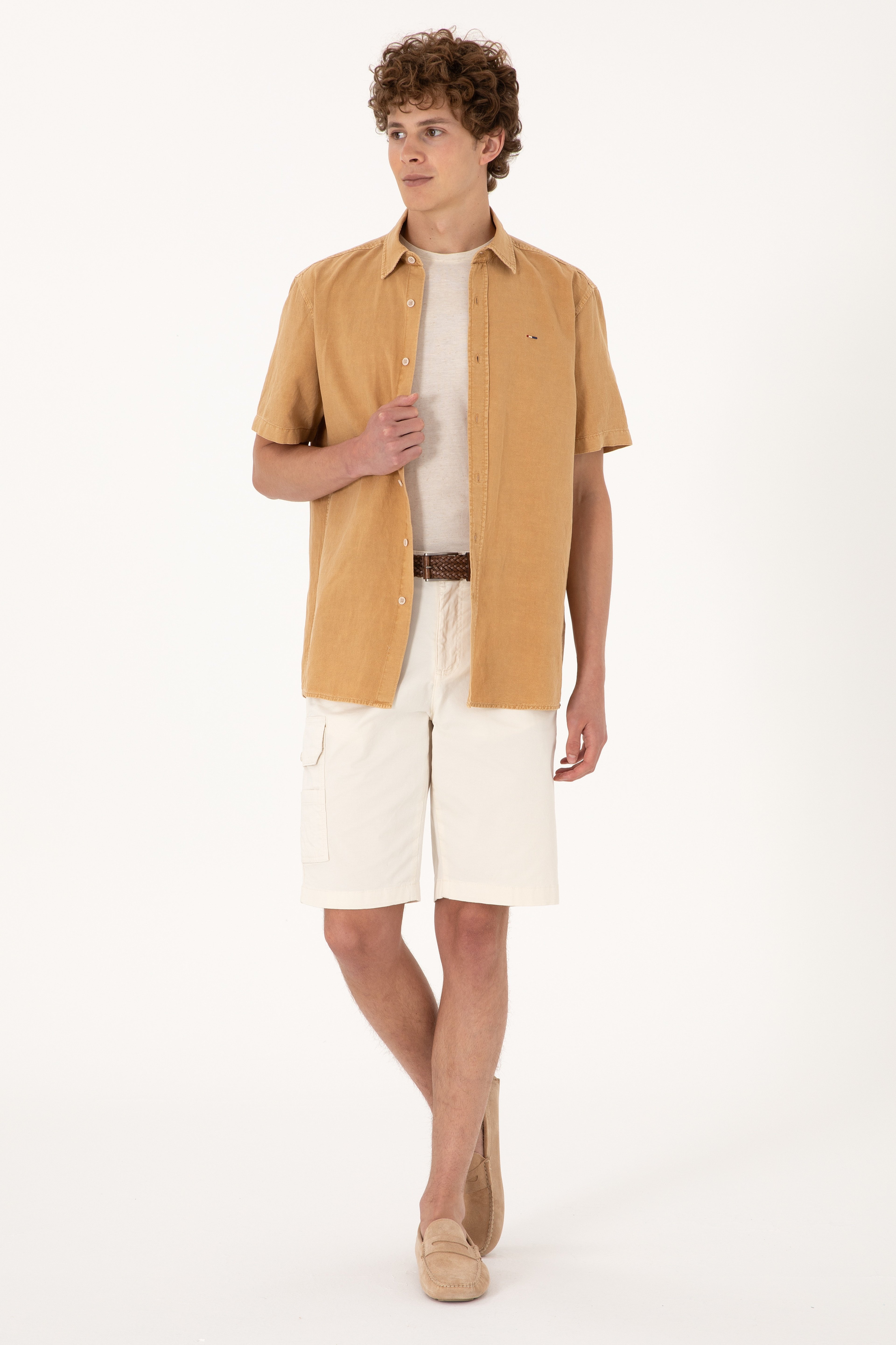 Erkek Camel Kısa Kollu Gömlek - Image 4