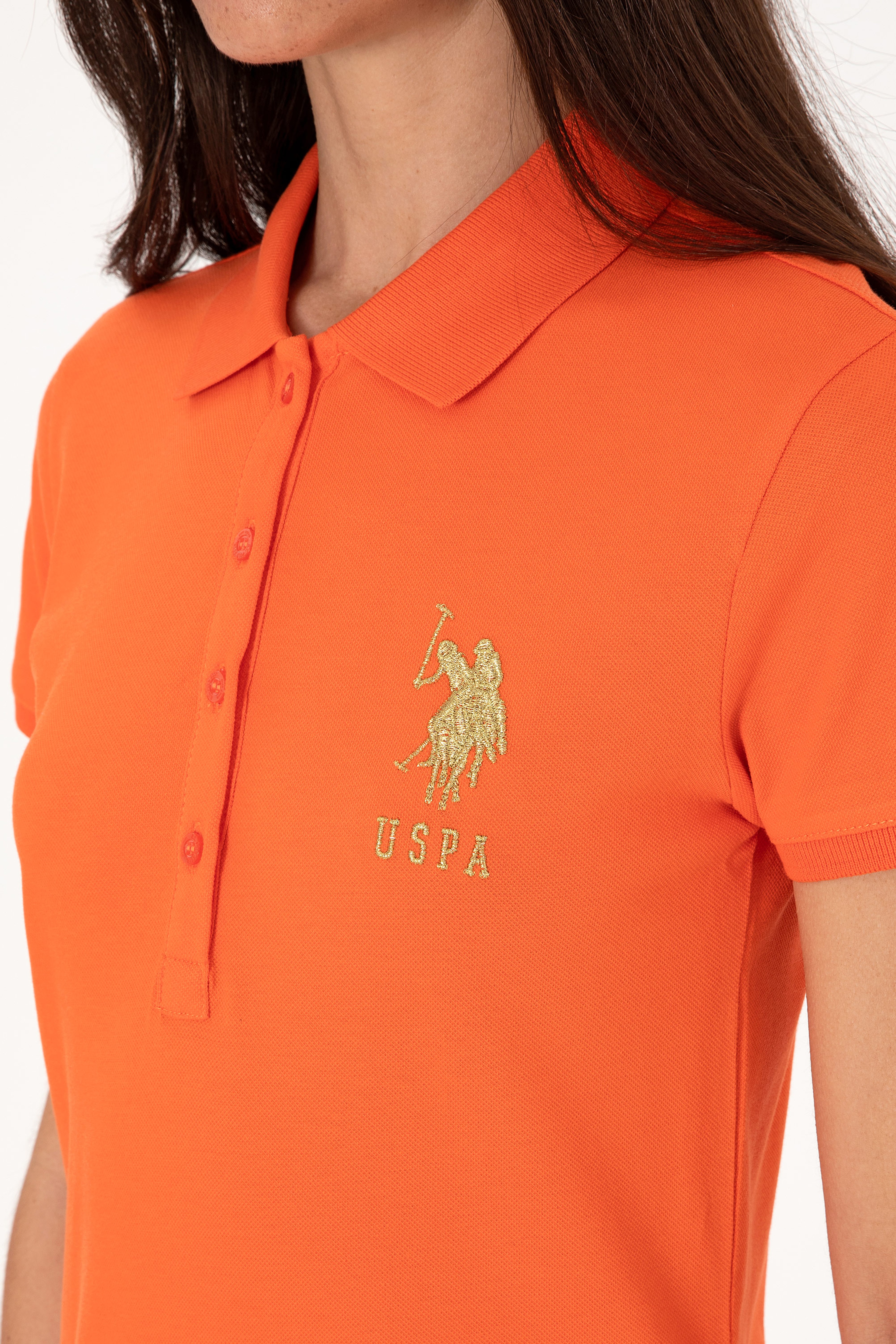 Kadın Nar Çiçeği Polo Yaka Mini Boy Örme Elbise