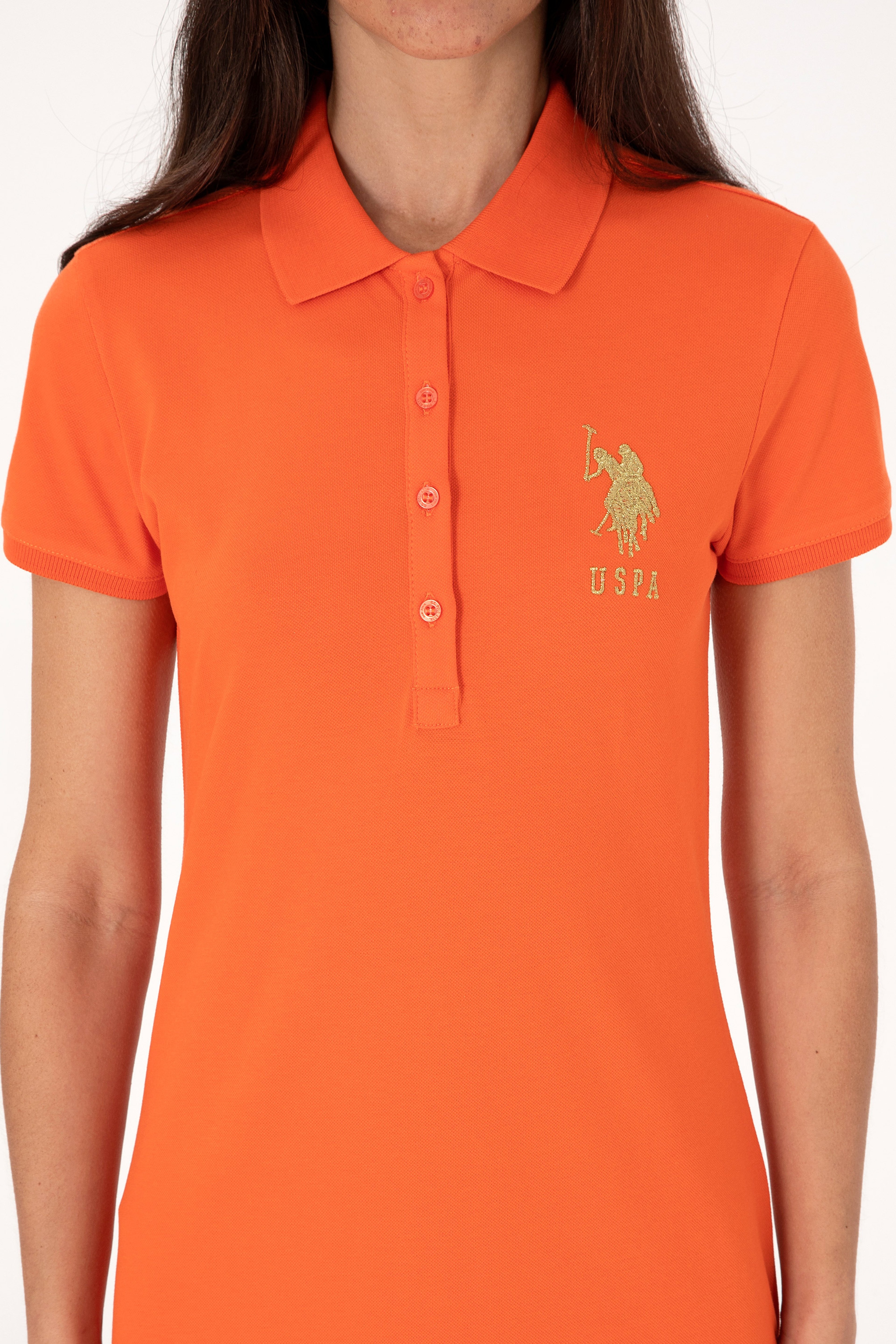 Kadın Nar Çiçeği Polo Yaka Mini Boy Örme Elbise