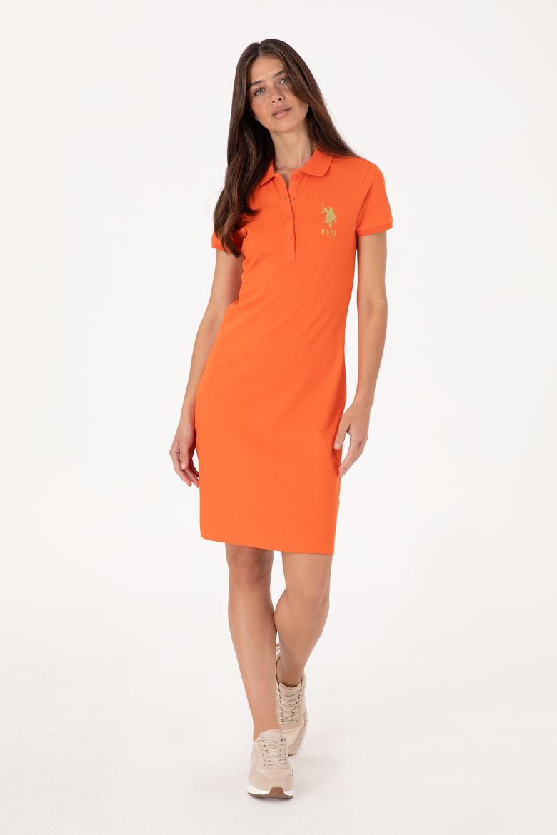 Kadın Nar Çiçeği Polo Yaka Mini Boy Örme Elbise - 50297457085