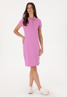 Kadın Fuşya Polo Yaka Mini Boy Örme Elbise - 50297457129