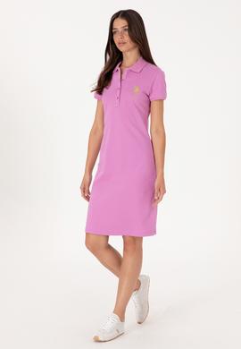 Kadın Fuşya Polo Yaka Mini Boy Örme Elbise - 50297457129