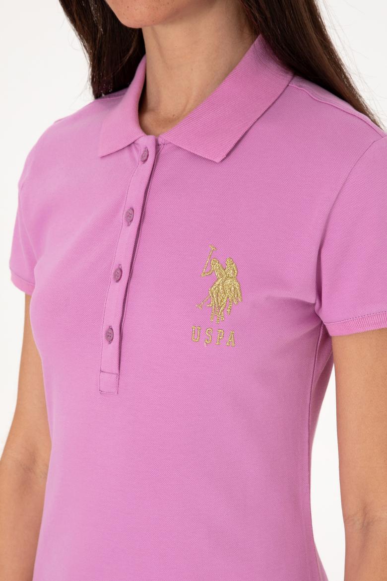 Kadın Fuşya Polo Yaka Mini Boy Örme Elbise - 50297457129