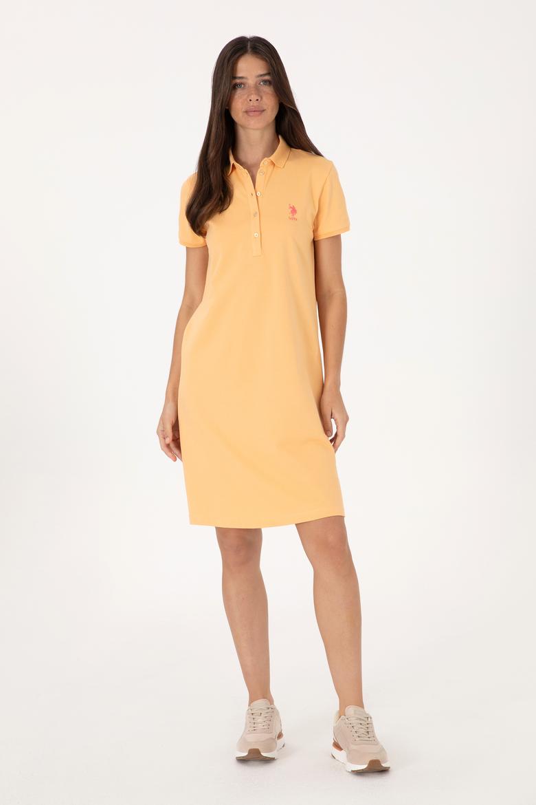 Kadın Turuncu Polo Yaka Mini Boy Örme Elbise - 50300881085