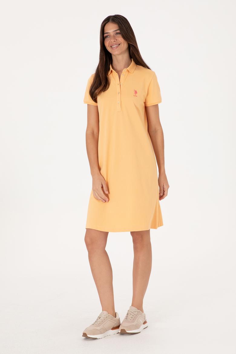 Kadın Turuncu Polo Yaka Mini Boy Örme Elbise