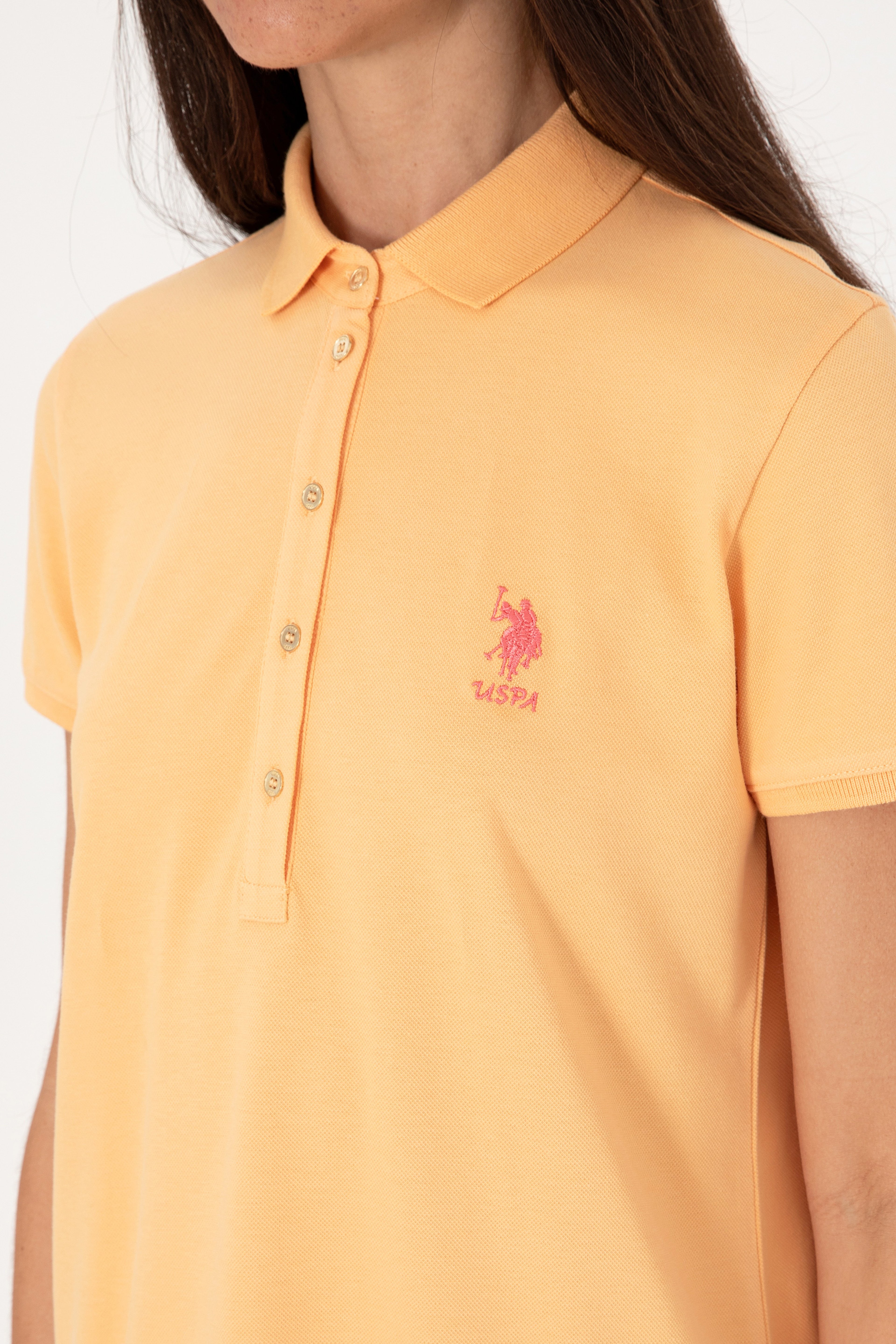 Kadın Turuncu Polo Yaka Mini Boy Örme Elbise - Image 6