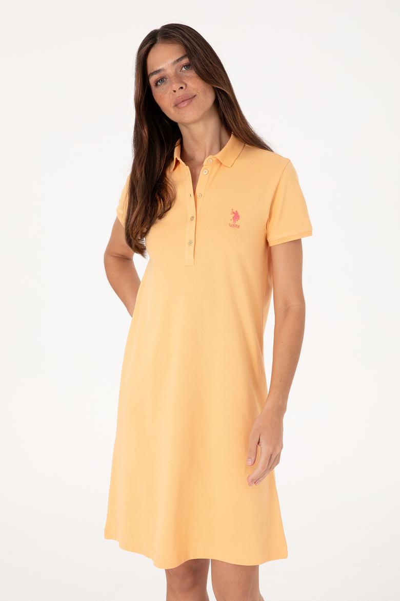 Kadın Turuncu Polo Yaka Mini Boy Örme Elbise - 50300881085