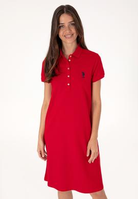 Kadın Kırmızı Polo Yaka Mini Boy Örme Elbise - 50300881021