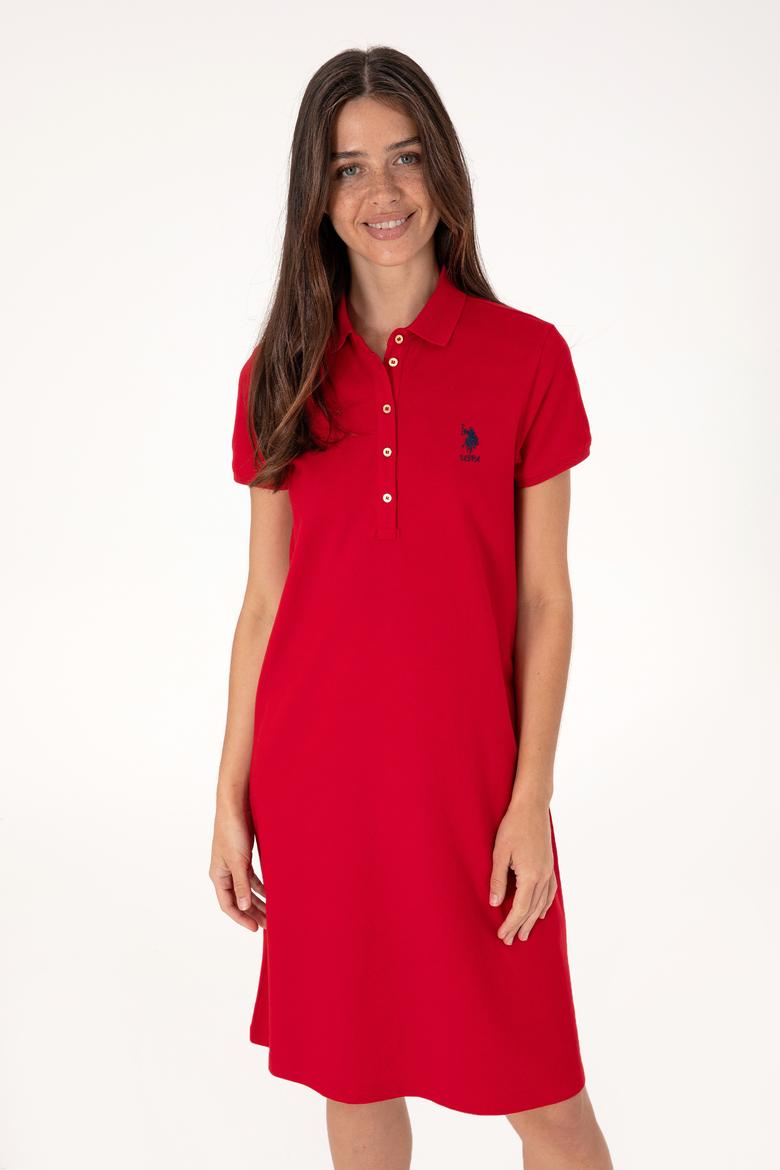 Kadın Kırmızı Polo Yaka Mini Boy Örme Elbise - 50300881021