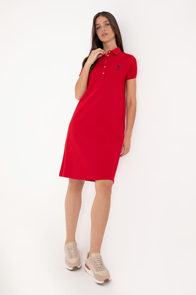 Kadın Kırmızı Polo Yaka Mini Boy Örme Elbise
