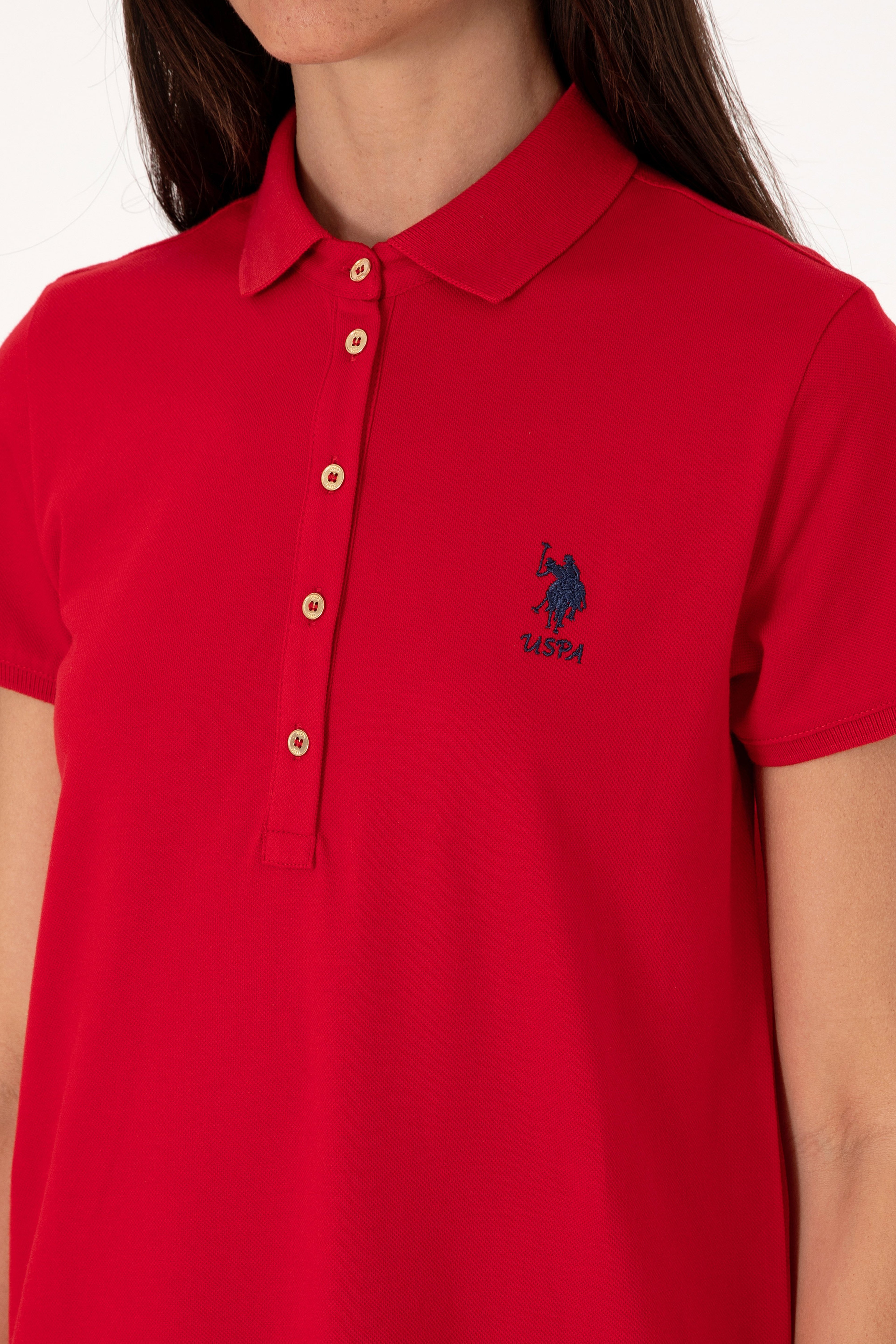 Kadın Kırmızı Polo Yaka Mini Boy Örme Elbise