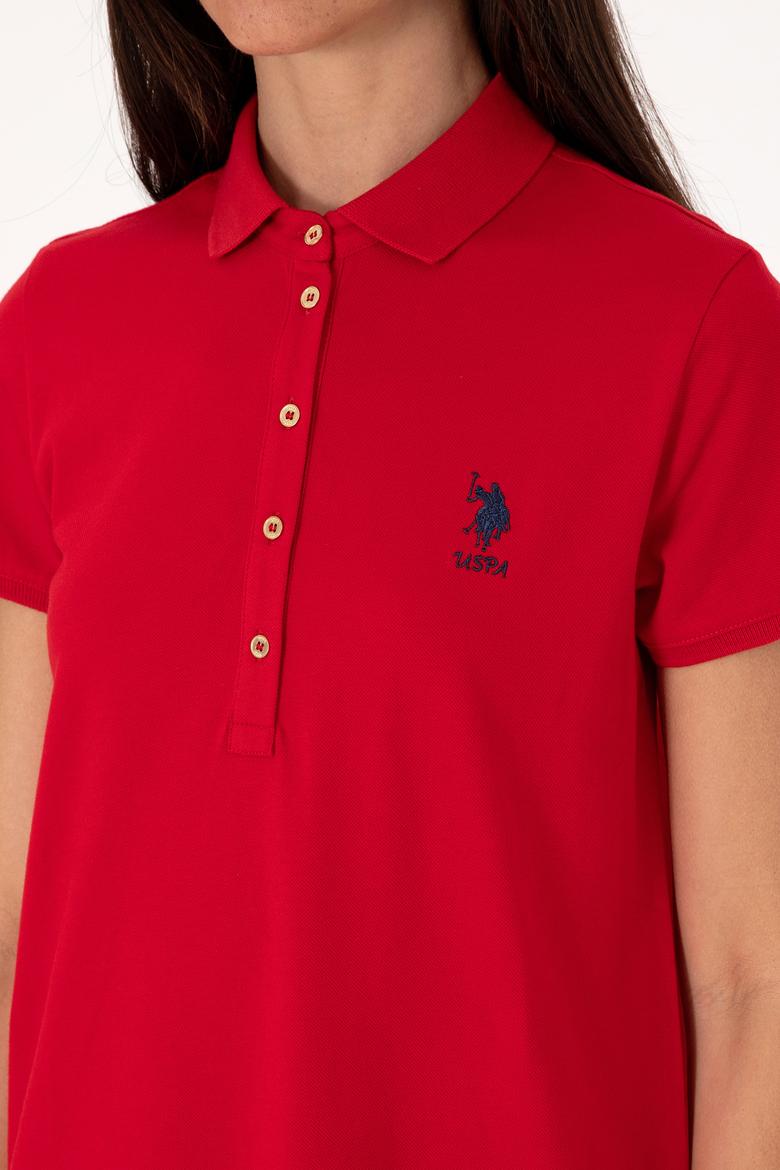 Kadın Kırmızı Polo Yaka Mini Boy Örme Elbise - 50300881021