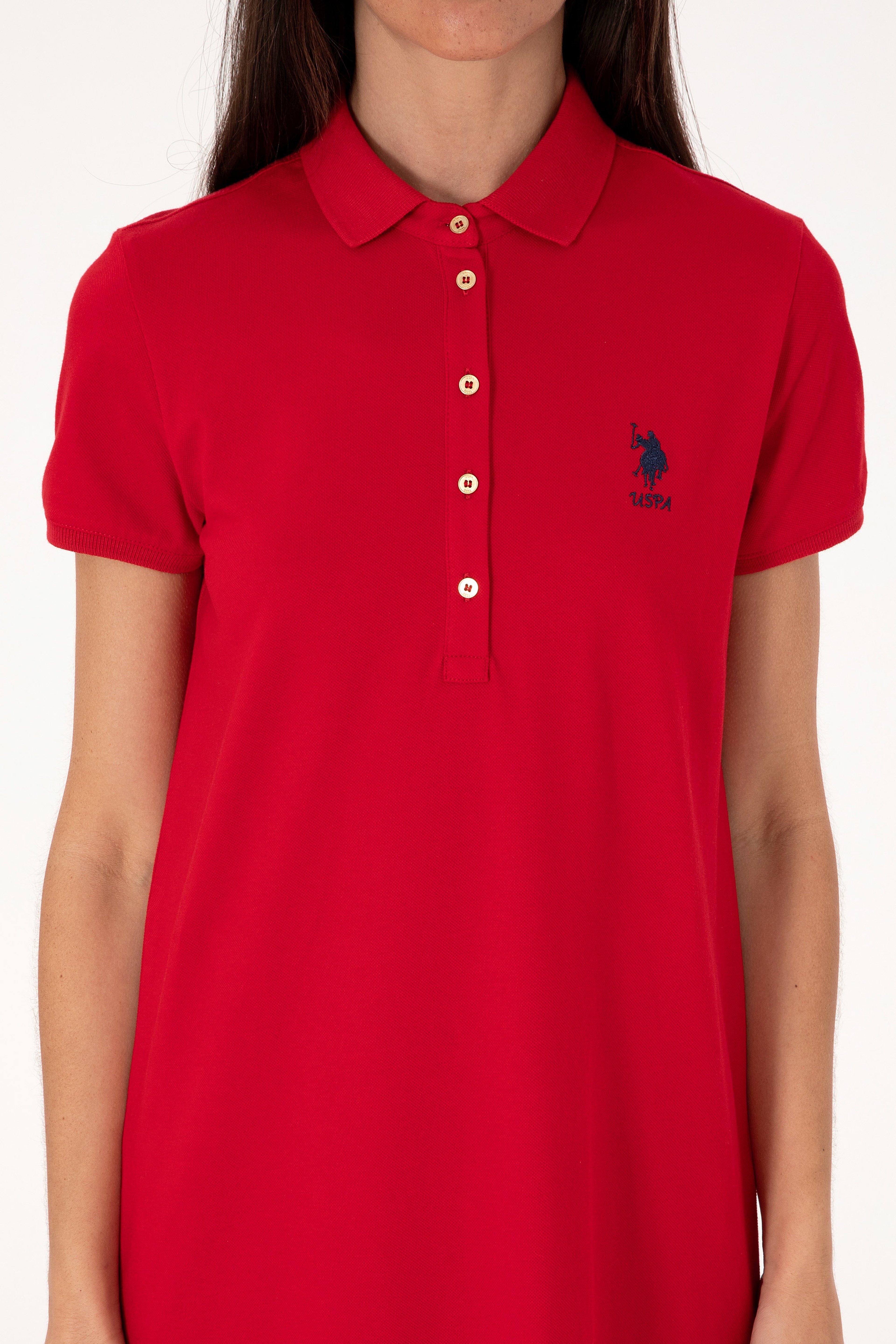 Kadın Kırmızı Polo Yaka Mini Boy Örme Elbise