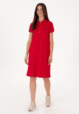 Kadın Kırmızı Polo Yaka Mini Boy Örme Elbise - 50300881021