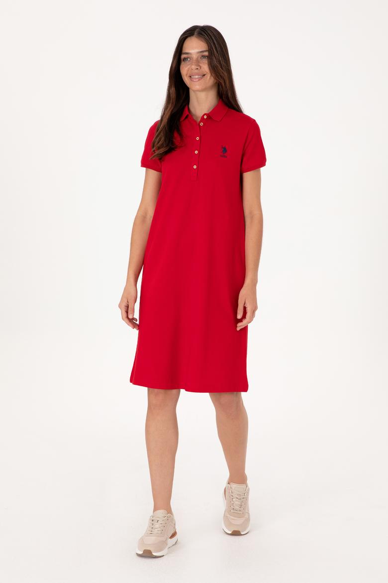 Kadın Kırmızı Polo Yaka Mini Boy Örme Elbise - 50300881021