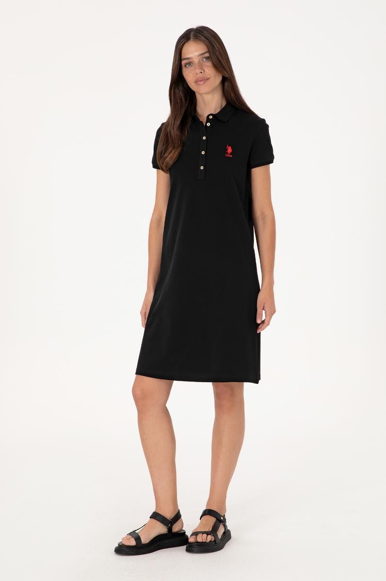 Kadın Siyah Polo Yaka Mini Boy Örme Elbise