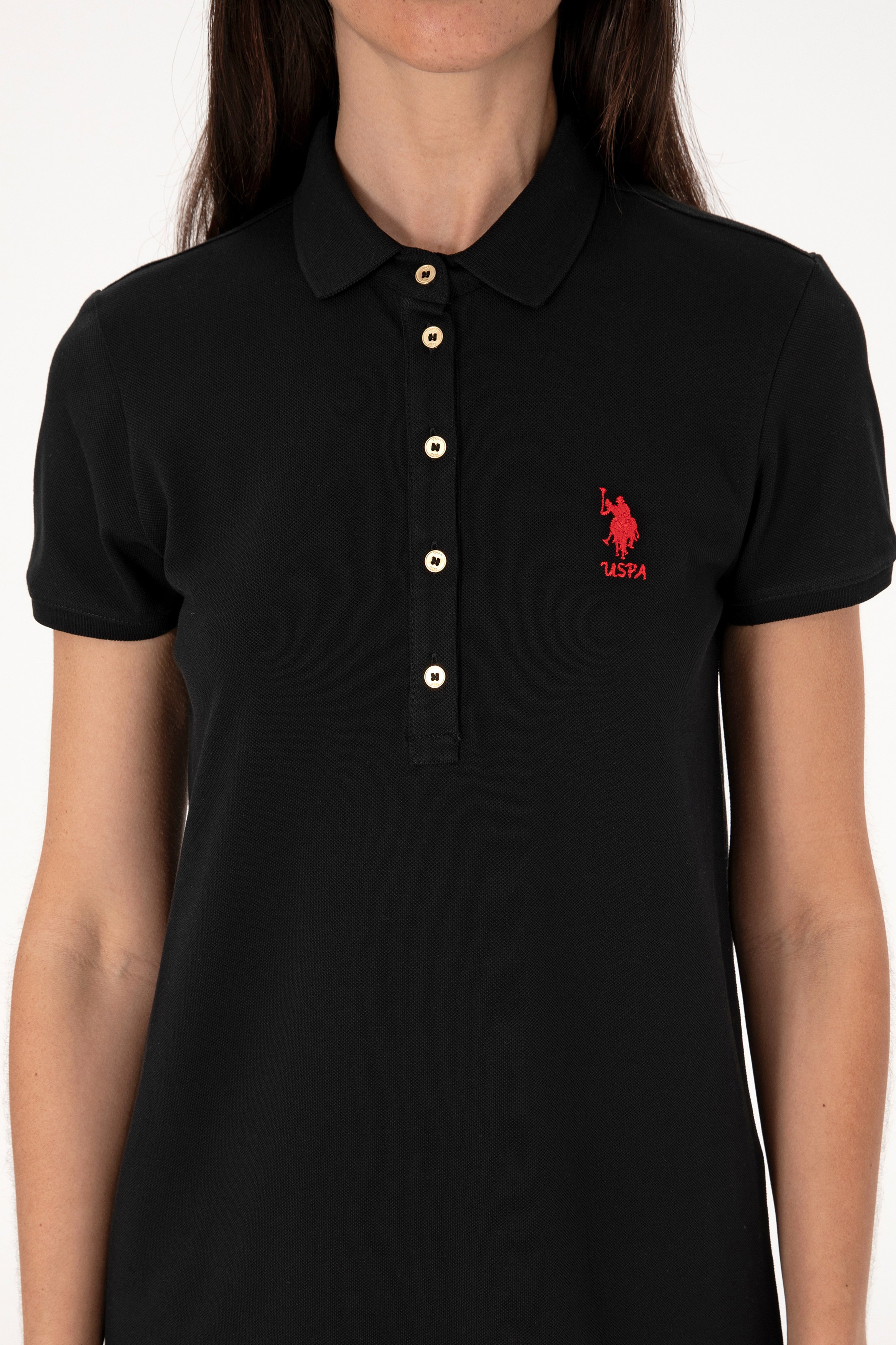 Kadın Siyah Polo Yaka Mini Boy Örme Elbise