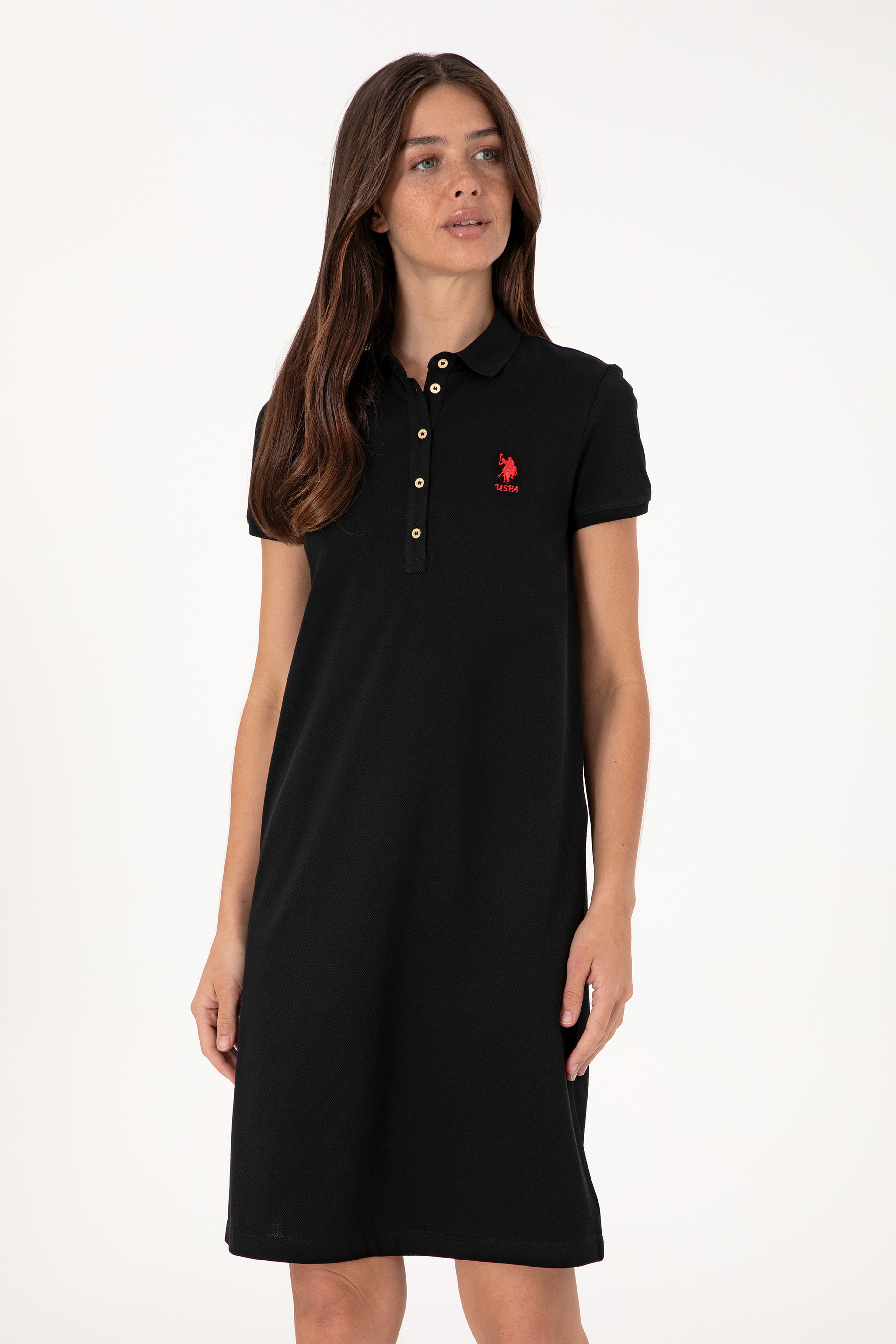 Kadın Siyah Polo Yaka Mini Boy Örme Elbise - Image 2