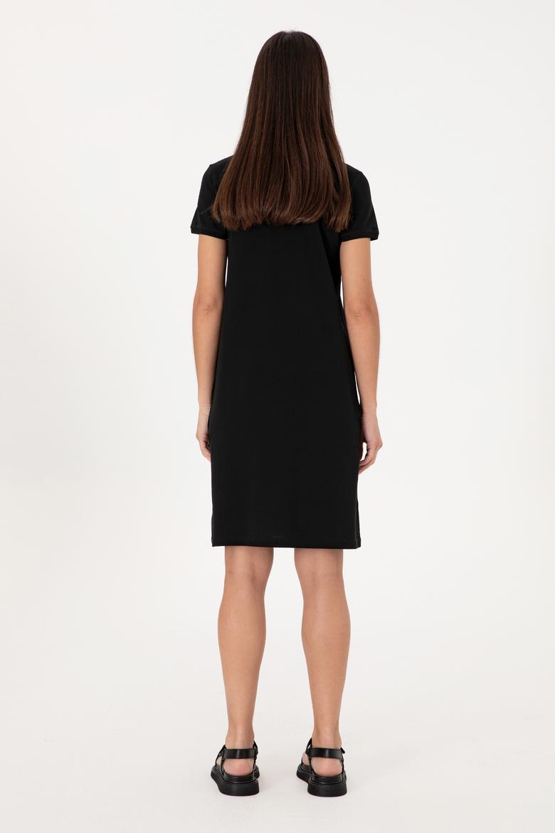 Kadın Siyah Polo Yaka Mini Boy Örme Elbise - 50300881013