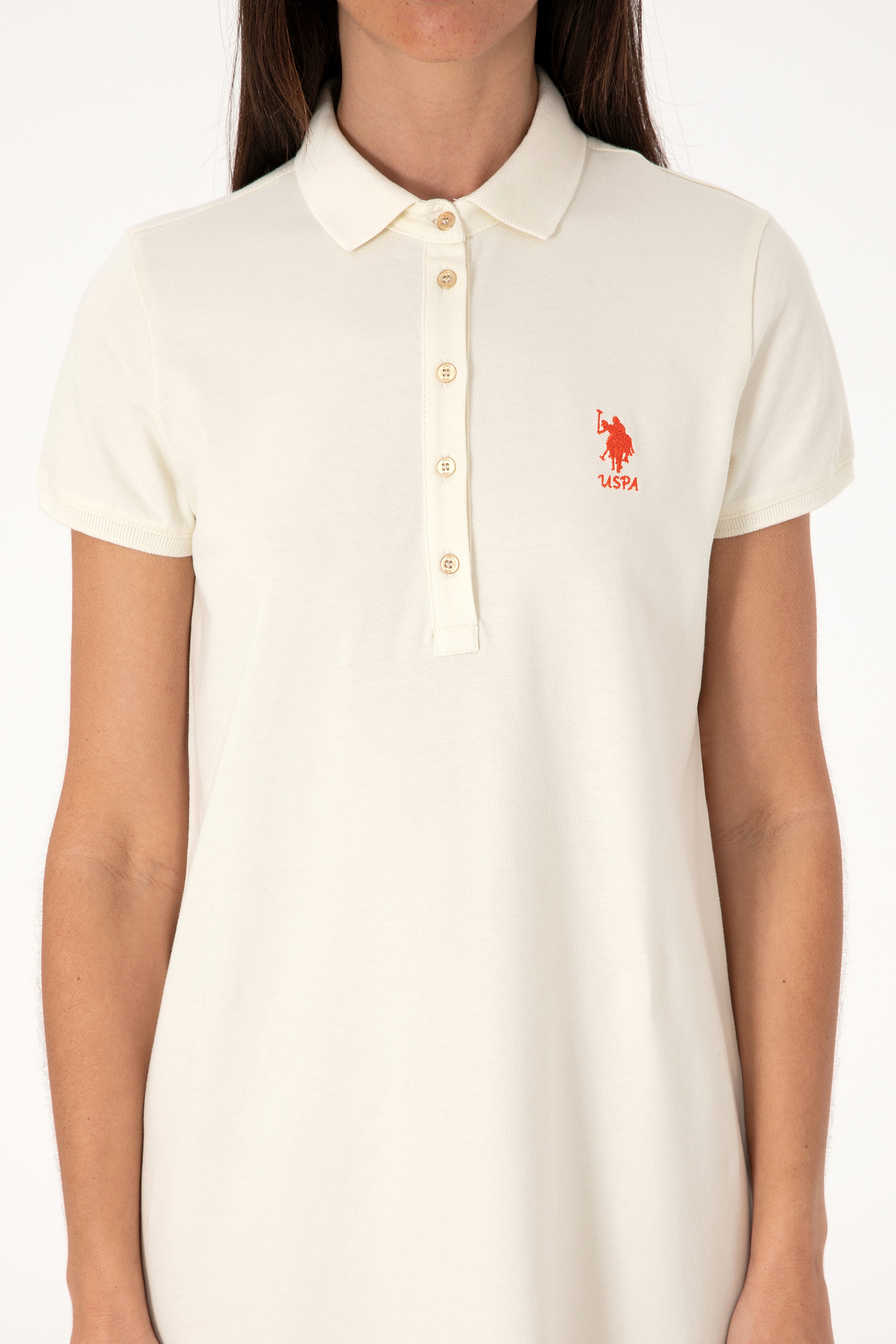Kadın Krem Polo Yaka Mini Boy Örme Elbise - Image 5