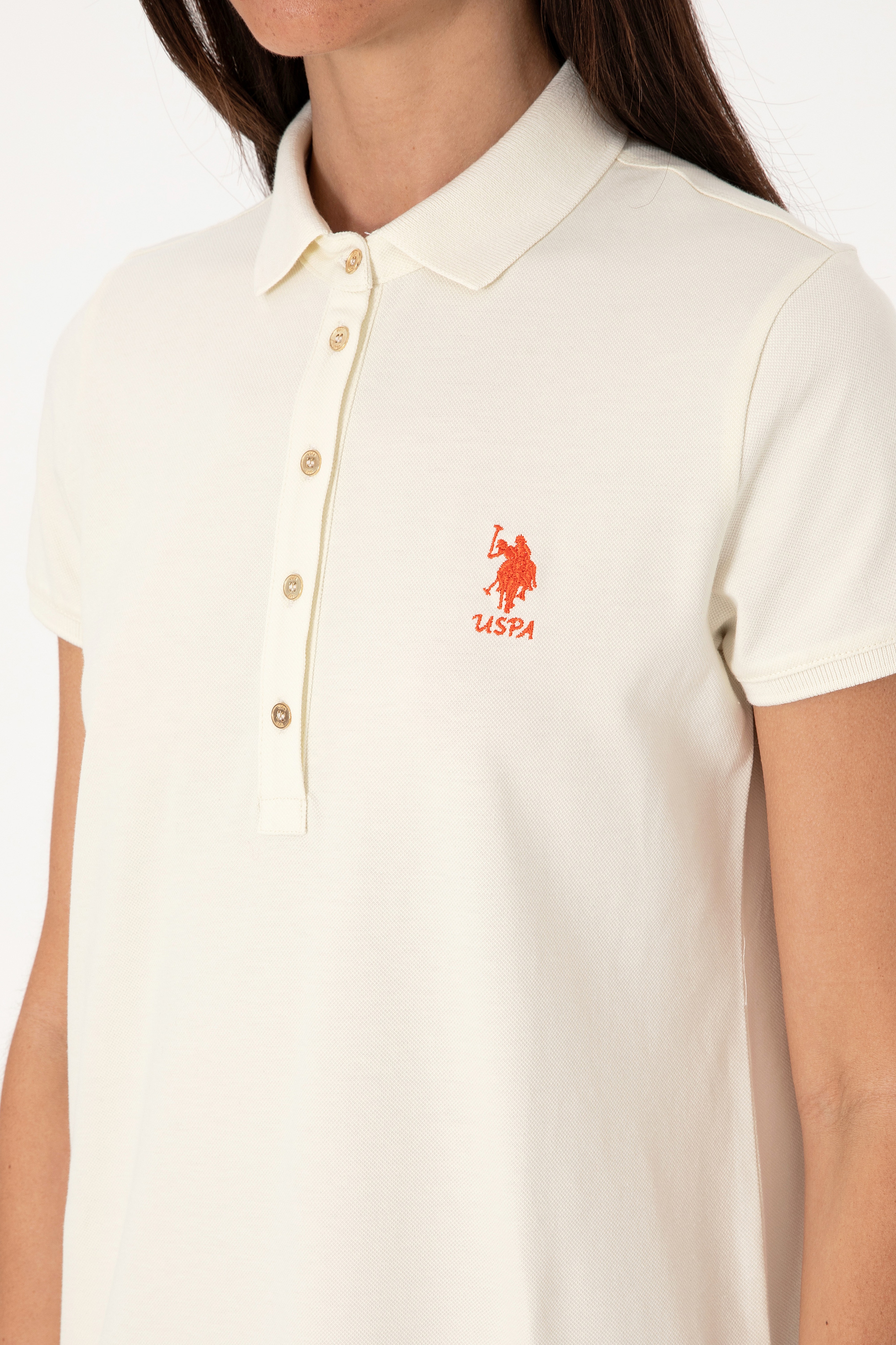 Kadın Krem Polo Yaka Mini Boy Örme Elbise