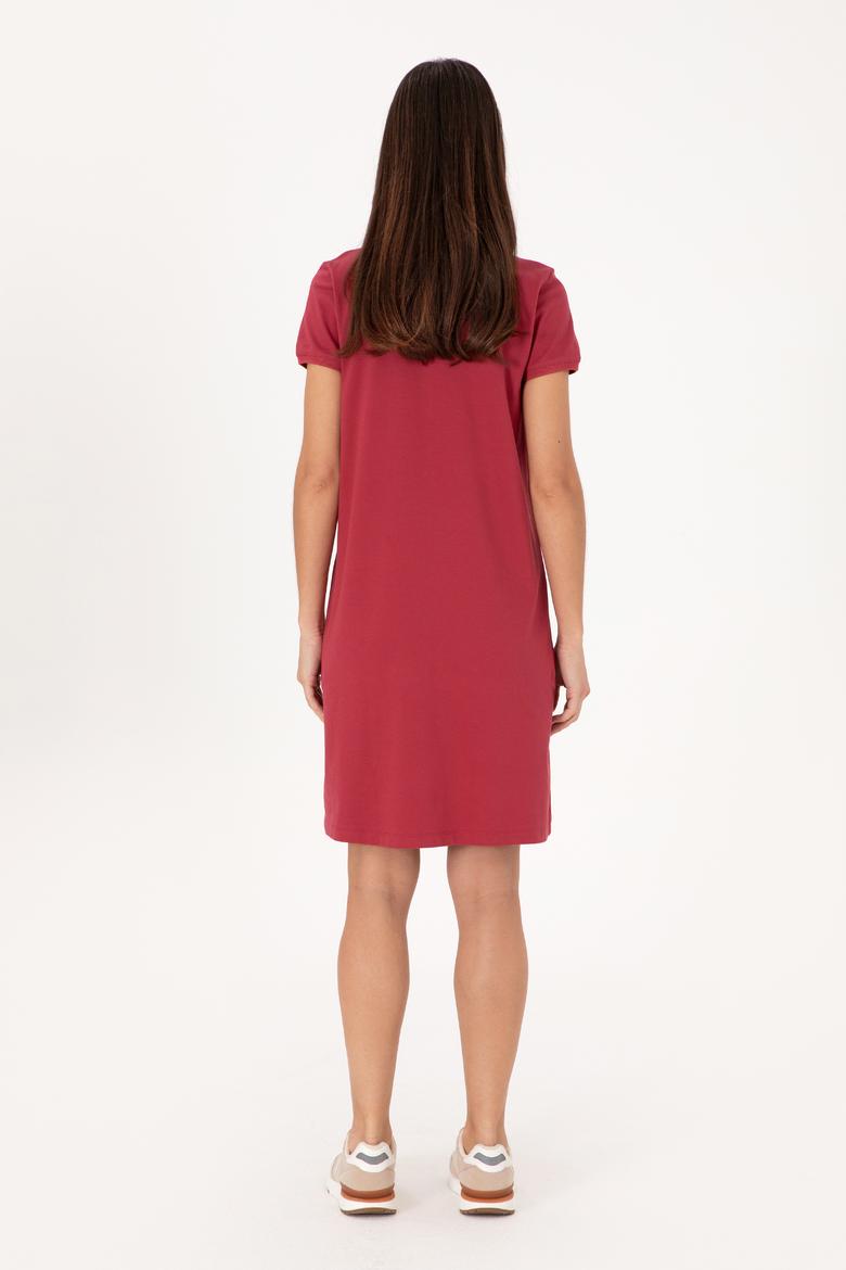 Kadın Vişne Polo Yaka Mini Boy Örme Elbise - 50300881077