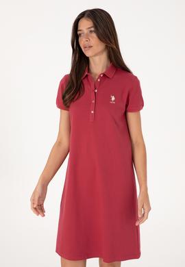 Kadın Vişne Polo Yaka Mini Boy Örme Elbise - 50300881077