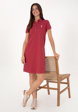 Kadın Vişne Polo Yaka Mini Boy Örme Elbise - 50300881077