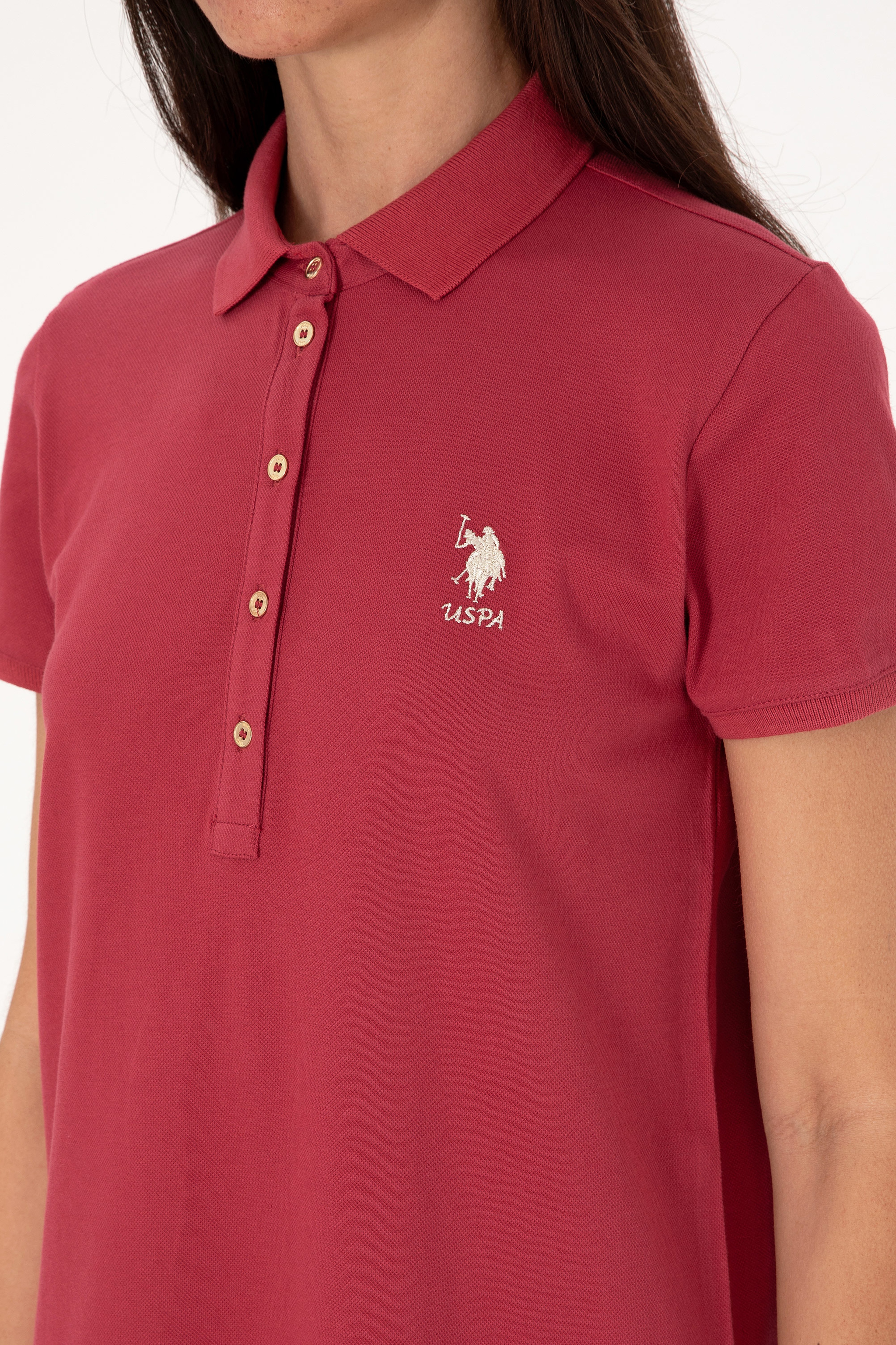 Kadın Vişne Polo Yaka Mini Boy Örme Elbise - Image 6