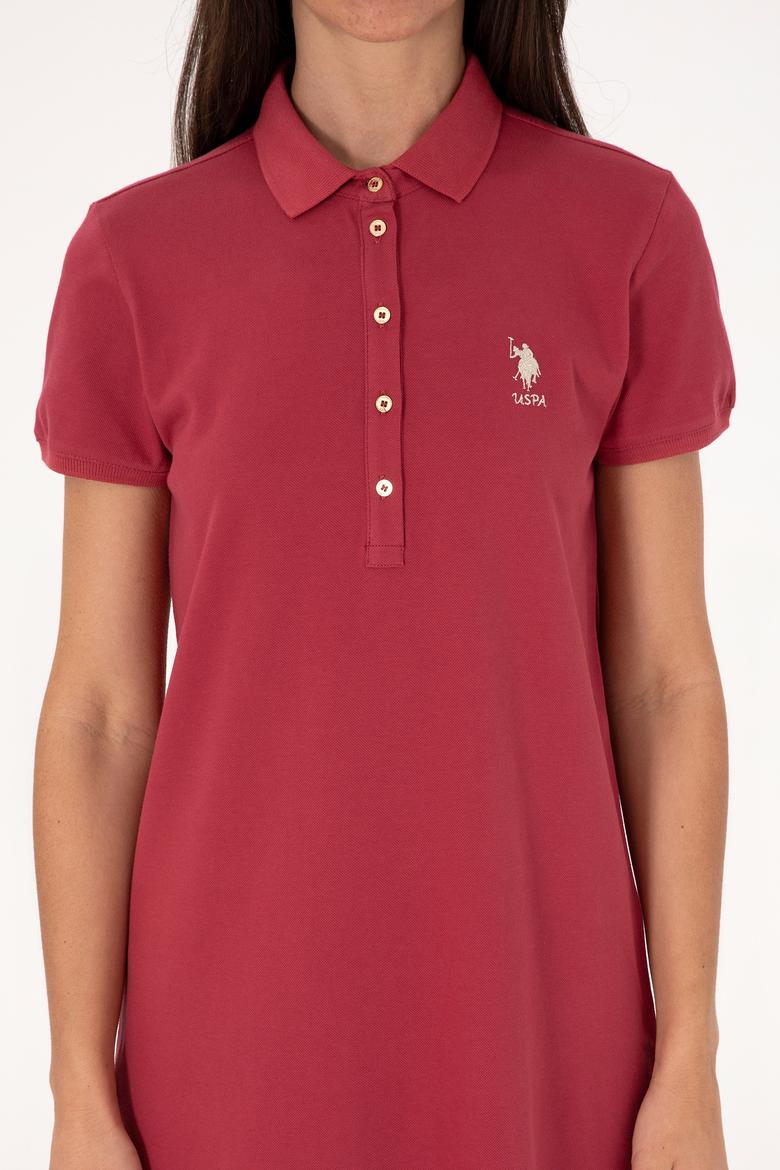 Kadın Vişne Polo Yaka Mini Boy Örme Elbise - 50300881077