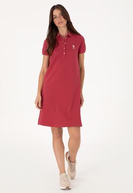 Kadın Vişne Polo Yaka Mini Boy Örme Elbise - 50300881077