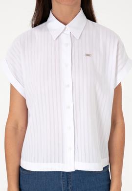 Kadın Beyaz Çizgili Kısa Kollu Gömlek - 50306388006