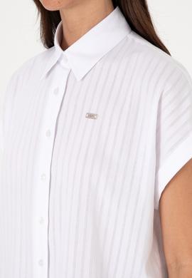 Kadın Beyaz Çizgili Kısa Kollu Gömlek - 50306388006